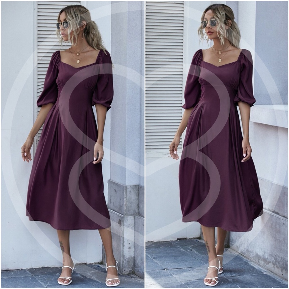 RUST  Sweetheart neck short sleeve midi dress - Picture 3 of 6